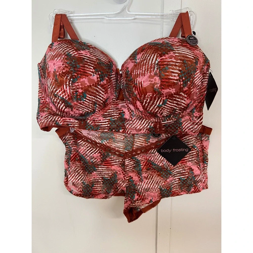 Body Frosting Pink Rust Lace Bra 44C & Panty 2X Set BR-34247X